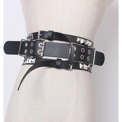 Womens runway fashion rivet PU leather punk Cummerbunds female Dress Corsets Waistband Belts decoration wide belt TB1389