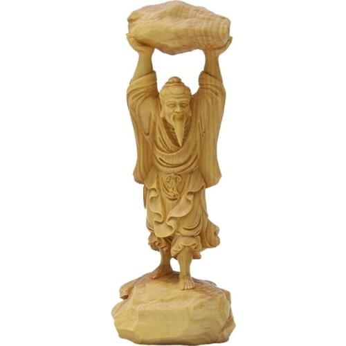 20cm Yu Gong Move Mountain Woodcarving Home Ornaments Sculpture Myth Crafts Feng Shui Office Decoration