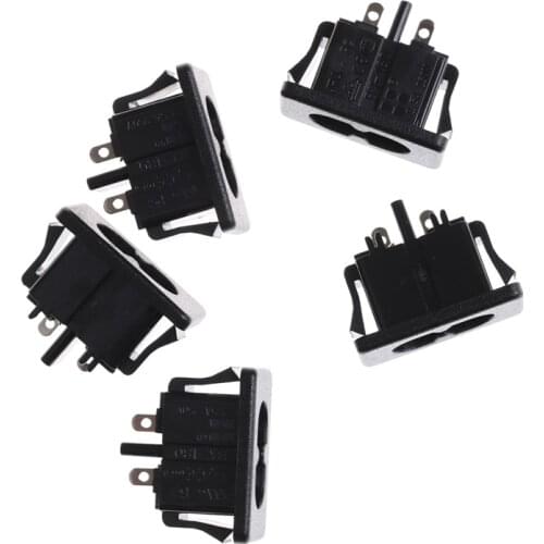 5Pcs AC250V 2.5A IEC320 C8 Male 2 Pins Black Power Inlet Socket Panel Embedded Connector 28 x 16mm