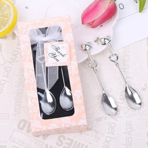 50set Creative Heart Shape Handle Coffee Spoon Stainless Steel Valentines Couple Teaspoon Wedding Bridal Party Gift Tableware