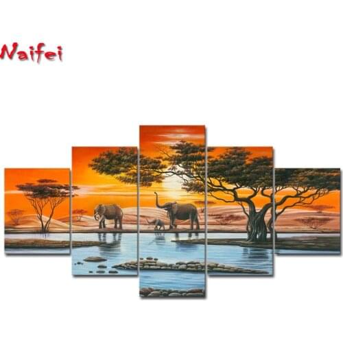 Diamond Painting 5 pieces family modern African landscape" diamond Multi-picture Embroidery Cross Stitch gift Home Decor Gift