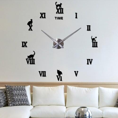 Silent Large Decorative Wall Clock 3D DIY Acrylic Wall Sticker Clock for Kids Room Roman Numbers Home Decor