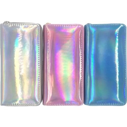 High Gloss Laser PU Leather Long Wallet Women Long Zipper Coin Purses Clutch Wallet Female Money Credit Card Holder