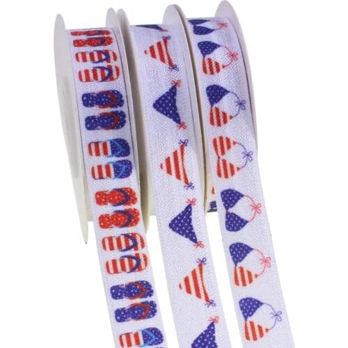 4th of July Print Fold Over Elastic American Independence Day Blue Red FOE for Ponytail Holder Bracelet 5/8" 16mm 50yards/lot