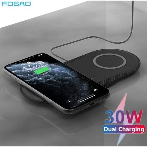 FDGAO 30W Qi Wireless Charger 2 in 1 Station For iPhone 11 XR XS X 8 Airpods Pro Samsung S20 S10 Dual 15W Seat Fast Charging Pad