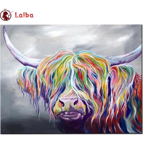 New 5D Round Diamond Painting Abstract animal art, painted highland cow Sticker Diamond diy Embroidery Home Decoration Mosaic