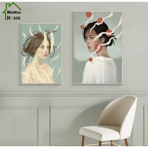 Nordic Beautiful Girl Oil-painting White Yellow Skin Lady Wall Art Poster Paints Decorative Picture Room Decoration Home Decor
