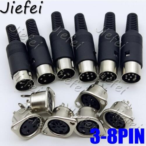 10set Male Plug Female socket 3pin 4pin 5pin 6pin 7pin 8pin DIN Inline Audio AV Connector DIY Parts for Chassis Cable Mount