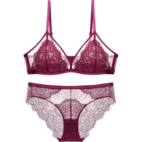 Sexy Lingerie Bra Set for Women Bra Without Underwire Womens Intimates Lace thin Mold Cup Bralette Underwear Panties Briefs Set