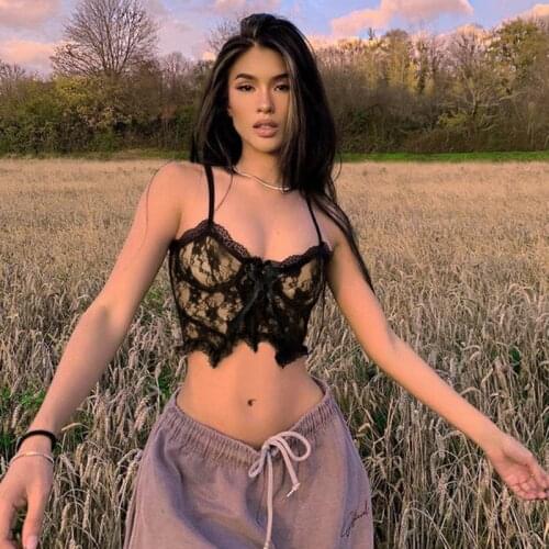 Bow Lace Patchwork Sexy Tops 2021 Summer Y2k Hollow Out Off Shoulder Backless Black Corset Top Mesh Streetwear Zipper Women Tops