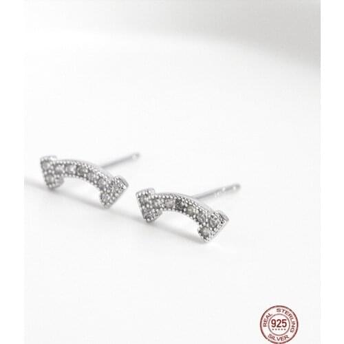 LKO 925 Sterling Silver Bohemian Simple Smile Stud Earrings Women Zircon Crystal Earring Fashion Wedding Party Jewelry Ornaments