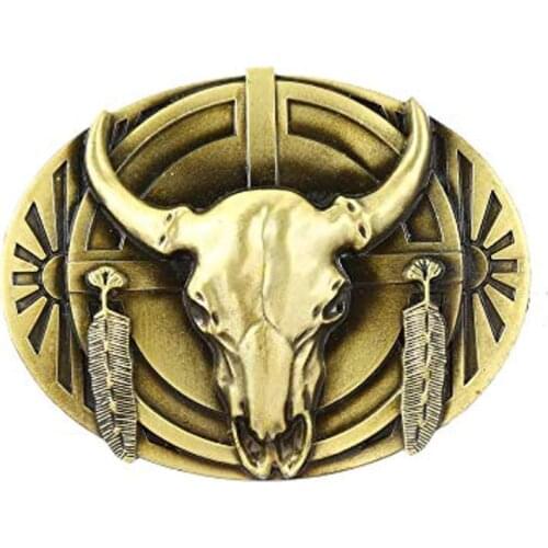 Copper color bull head oval shape belt buckle for woman western cowboy buckle without belt custom alloy width 4cm