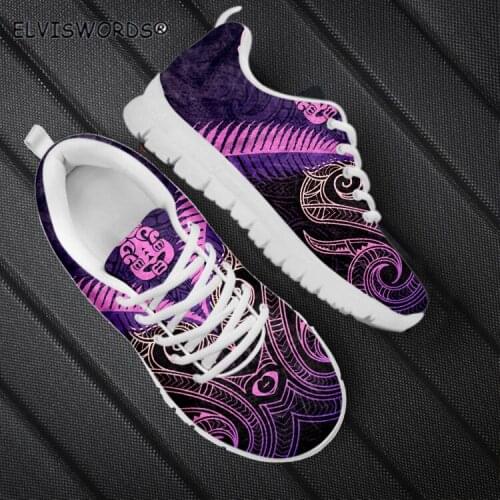ELVISWORDS Fashion New Zealand Maori Pattern Non-ship Lace Up Sneakers for Women Breathable Walking Shoes Sports Shoes for Lady