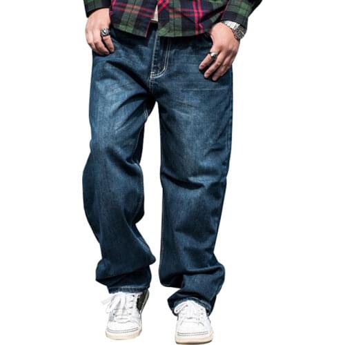 2021 Men Jeans Loose Fit Mens Relaxed Straight Casual Cotton Denim Trousers Streetwear Hip Hop Skateboard Blue Wide Leg Pants