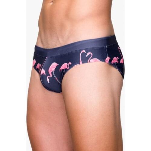 Men Flamingo Printing Swim Briefs Quick Drying Comfort Swim Beach Surfing Bikini Shorts Swimming Trunks With Pad