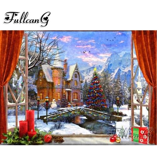 FULLCANG diy 5d diamond mazayka christmas mountain window view dimond painting full square/round drill embroidery kit FC996