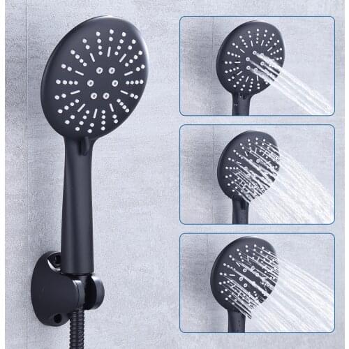 Black Matt Hand Shower Head Shower Bathroom Accessories 3 Modes Adjustable Rainfall Shower Head Water Saving Bathroom Showerhead