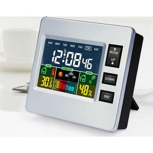 Desktop Colorful LCD Digital Snooze Alarm Clock Temperature Humidity Meter Clock