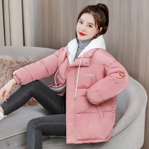 New 2021 Winter Jacket Women Parkas Casual Coat Solid Black White Female Down Padded Coat Loose Hooded Warm Outwear Short Parka