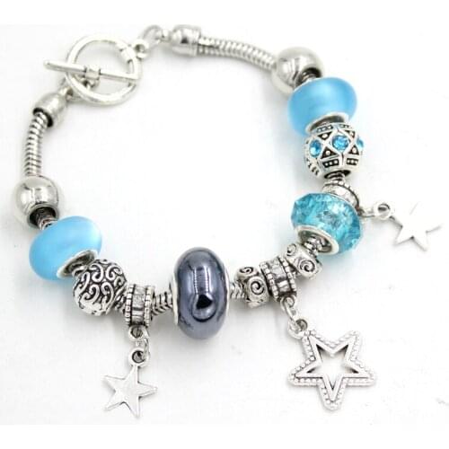 10PCS New Arrival Bead Charm Bracelet T-bar Toggle Closer Star Charms Bangle&Bracelet Gifts for Women Jewelry Bijoux Pulsera