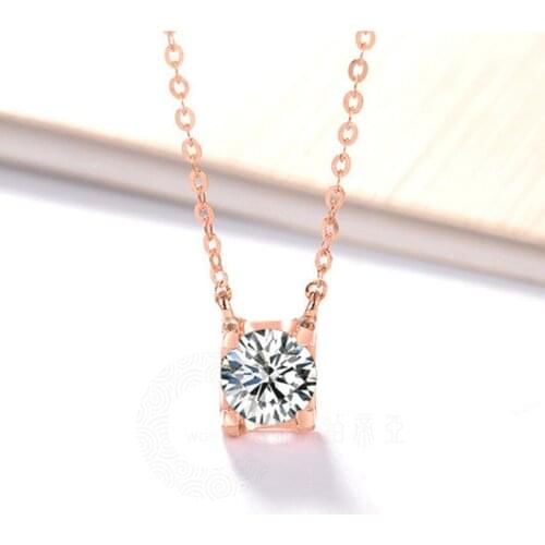 18KGP Rose Gold Color Titanium Steel Square CZ Zircon Pendant Necklace Women Fashion 316L Stainless Jewelry (GN218)