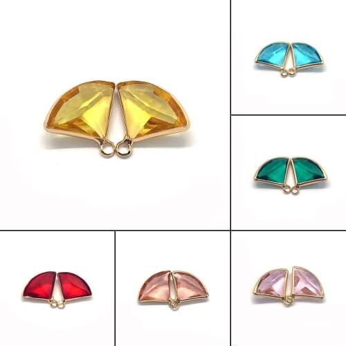 Charms for Jewelry Making ,Various Colors of Gold Alloy Crystal Pendant Diy Bracelet Accessories, 10PCS Fan-shaped Jewelry
