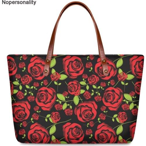Nopersonality Casual Floral Rose Print Handbags for Women Brand Luxury Female Ladies Top-handle Bags Large Capacity Tote Bags