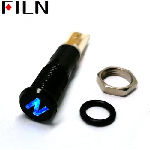 FILN 8mm C8 Car dashboard black shell Neutral mark 12v led indicator light with Solder foot