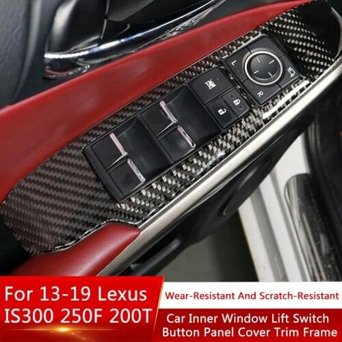 QHCP 4Pc Car Door Window Lift Switch Button Panel Decoration Frame Cover Sticker Carbon Fiber For Lexus IS300 200T250F 2013-2019