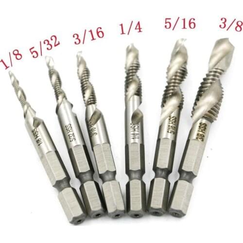Hand Tap Drill 6pcs/set Hex 1/4" Hex Shank Drill Bit HSS Screw Tap Drill Bits Hss Taps Countersink Set HSS Composite Tap Drills