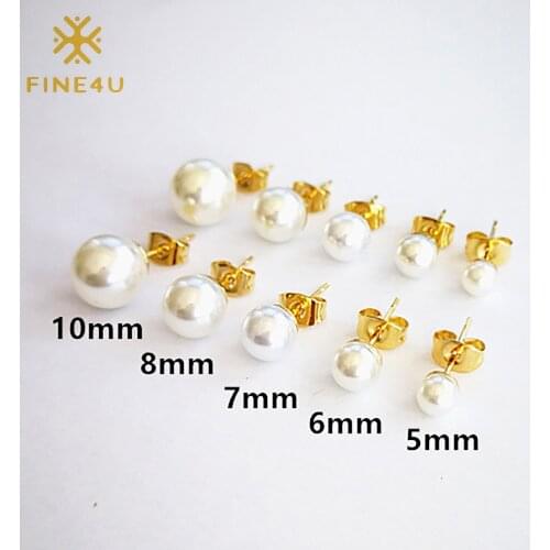 FINE4U E214 Pearl Earrings for Women 5-10mm Freshwater Cultured Pearl Stud Earrings