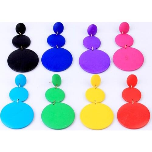 Fashion Big Round Natural Wooden Earrings Colorful Boho Jewelry Multilayer Long Drop Statement African Wood Earrings For Women