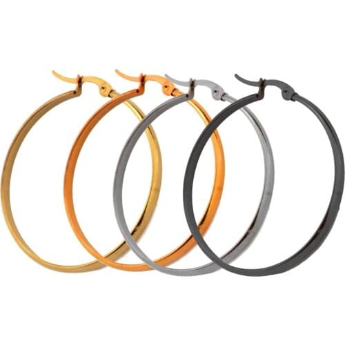 BTEN Stainless Steel Hoop Earrings For Women Round Circle Hoop Earring Pop Fashion Ear Piercing Jewelry Black/Silver Color