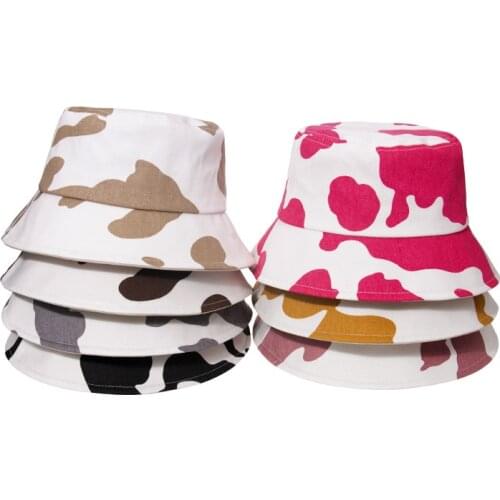 New Fashion Double-sided Black and White Cow Pattern Fisherman Hat Womens Gorras Summer Mens and Womens Panama Hats