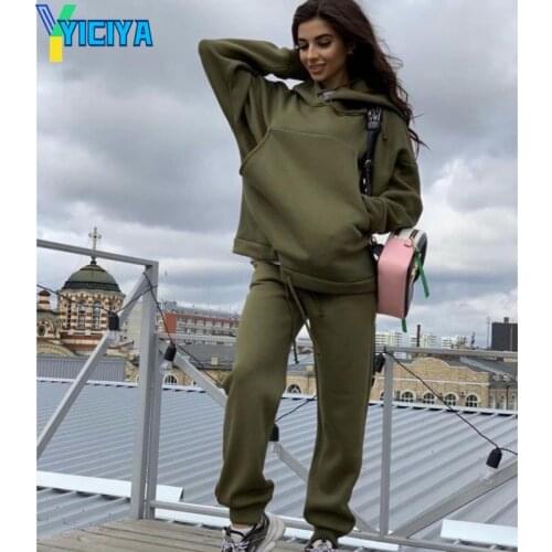 YICIYA Oversized Hoodie Set Sport Suit Hooded Sweatshirt Winter Womens Two Piece Set 2021 tracksuit women y2k met trousers pant