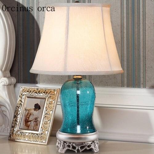 Mediterranean blue glass table lamp bedroom bedside lamp Nordic modern minimalist creative LED lamp free shipping