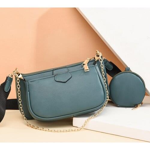 2pcs 2021 New Chains Shoulder Bag Women PU Leather Handbag Designer Crossbody Bag Casual Lady Shopping Pouch Fashion Wallet sac