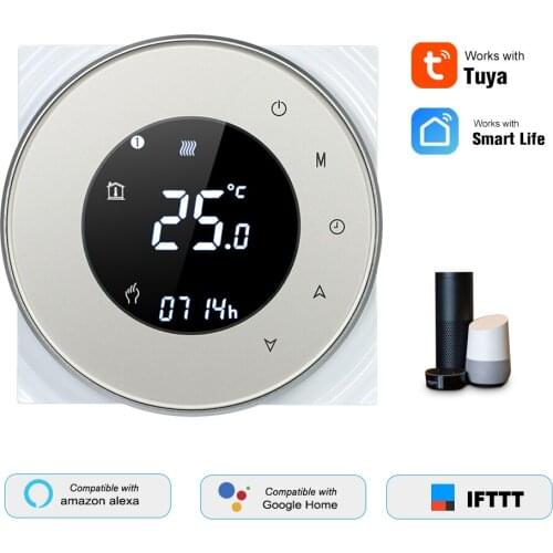 Programmable Gas Boiler Heating Thermostat Dry Contact Temperature Controller Touchscreen LCD with Backlight Voice Control