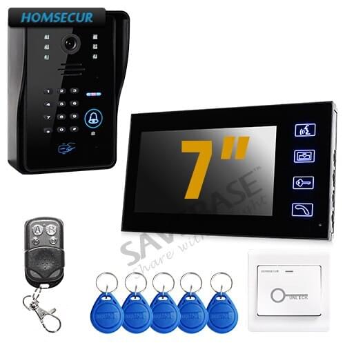 HOMSECUR Touch Key 7" LCD Video Door Phone Intercom System with IR Camera & Code Keypad + HOMSECUR Exit Button