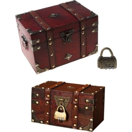 Retro Treasure Chest with Lock Vintage Wooden Storage Box Antique Style Jewelry Organizer for Wardrobe Jewelry Box Trinket Box