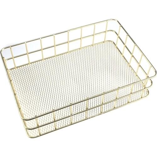 Wire Iron Storage Basket Rose Gold Durable Home Office Desk Shelf Desktop For Kichen Cabinets Bedroom Bathroom D1