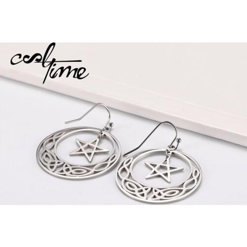 COOLTIME Pentagram Pattern Stainless Steel Amulet Earrings Gold and Silver Color Black Jewelry Women Earrings Gift