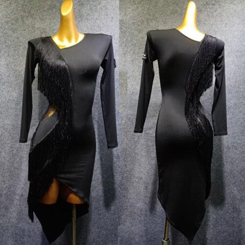 2019 Latin Dance Dress New Design CompetitionFringe Dress Long Sleeve Dress Perform Rumba Salsa Dress Autumn Dress Women VDB1077