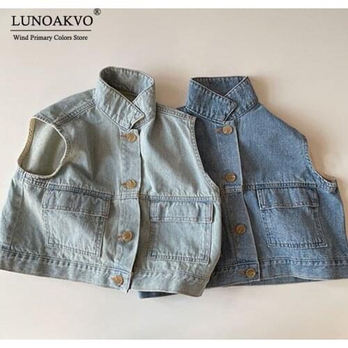 Lunoakvo 1-6T Baby Vests Boys Girls Jeans Babe Jacket Denim Waistcoats Outerwear Children Clothing Autumn Clothes Kids Vest Tops