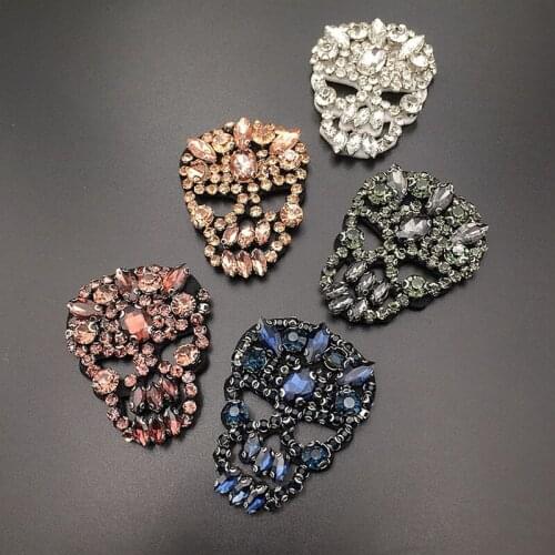 10PCS Handicraft Skull Patches Badge Clothes Shoes Bags Beading Crystal Rhinestones Applique Sewing Apparel Accessories Hallowee