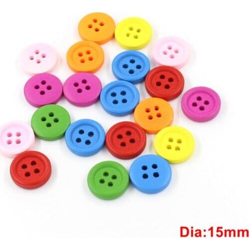 100PCS/pack Mix color Wooden Buttons 15mm 4-Holes china Sewing Button decoration Craft Scrapbooking products Accessories