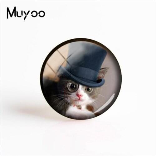 2018 New Steampunk Fashion Handcraft Jewelry The Cats In The Hat Glass Cabochon Jewelry Adorable Animal Gifts For Women