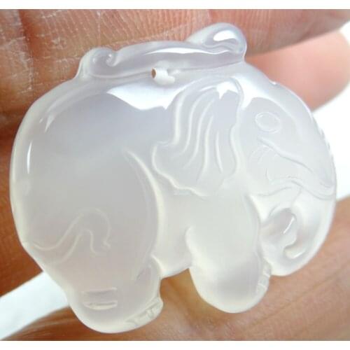 Natural Stone Quartz Crystal chalcedony stone hand-carved Elephant pendant for diy Jewelry making necklace 3PCS