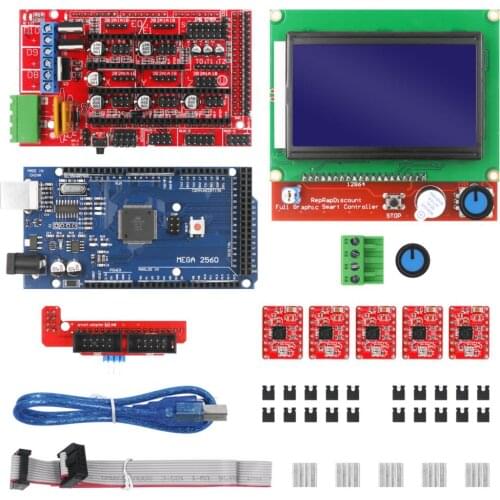3D Printer Kit with Mega 2560 R3, RAMPS 1.4 Controller, LCD 12864, A4988 with Heatsink for Arduino