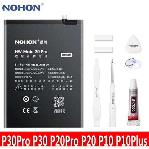 NOHON Battery For Huawei P30 P20 Pro P10 Plus HB486486ECW Mate 20 10 Pro Honor V10 V20 10i 20i 10 9 Lithium Replacement Bateria